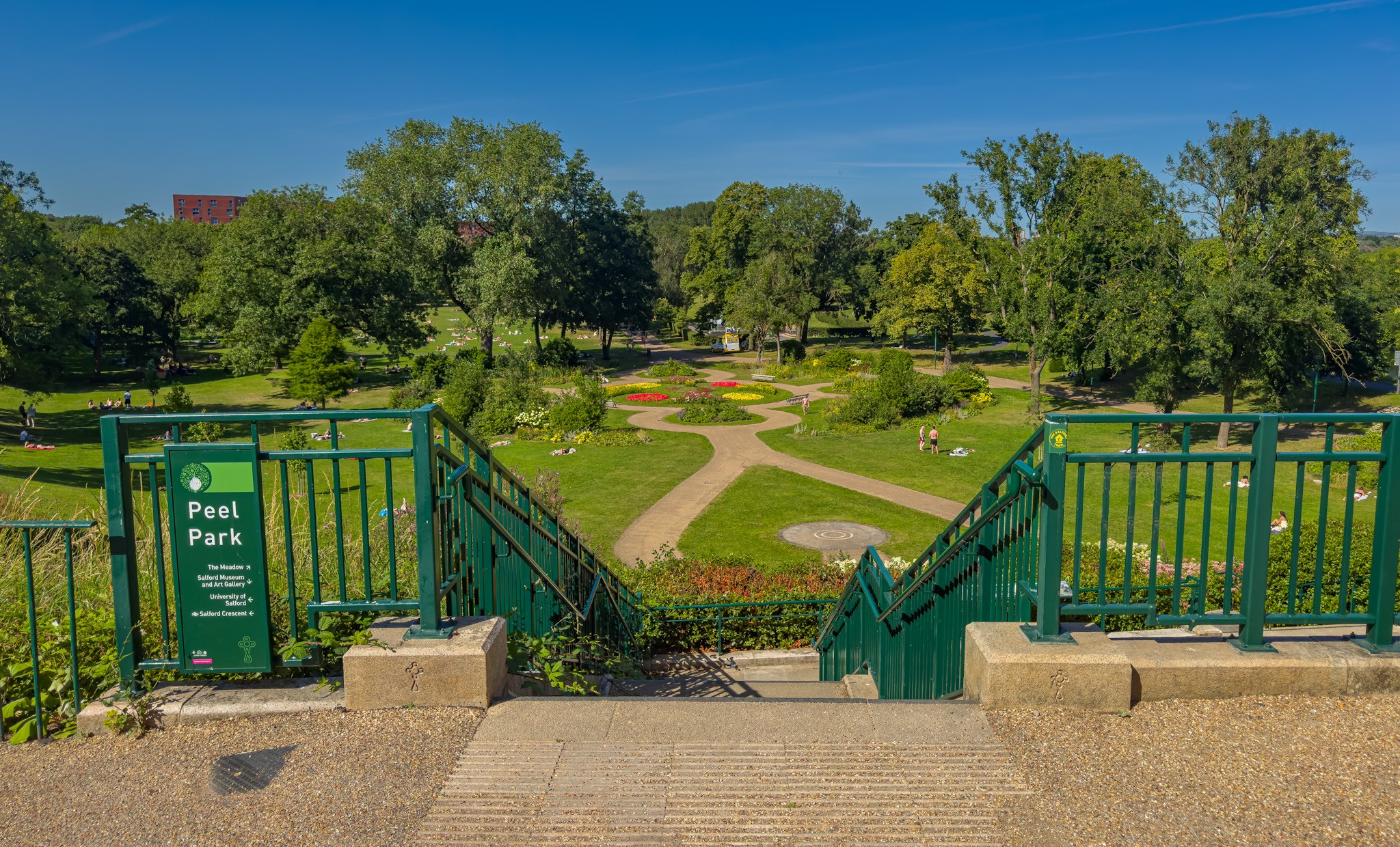 Peel Park a public urban park in Salford located on the River Irwell below Salford Crescent and adjacent to the University of Salford