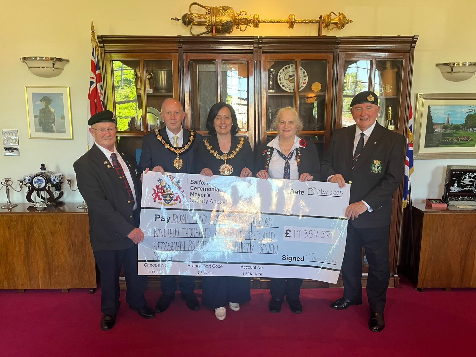 David Barlow (RNA), Philip Burch (Consort of Salford), Cllr Tanya Burch (Ceremonial Mayor of Salford), Iris Barlow (RNA), Kevin Heakin  (RNA).