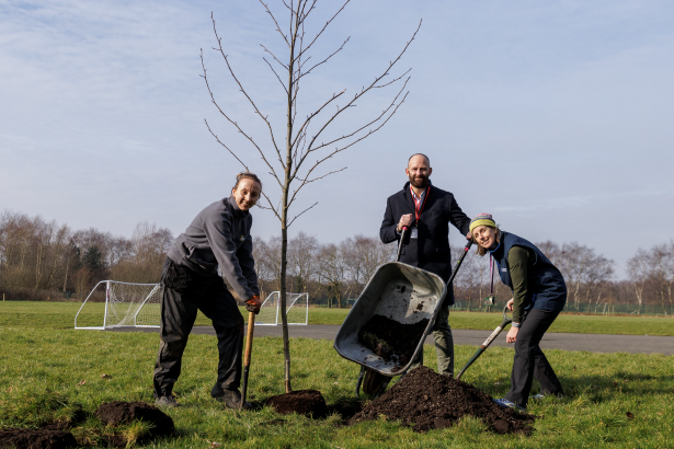 Grace Lee, Standards Officer, City of Trees; Paul Dennett, Salford City Mayor, Susan Halsall, Director of Education with Character, Salford City Academy