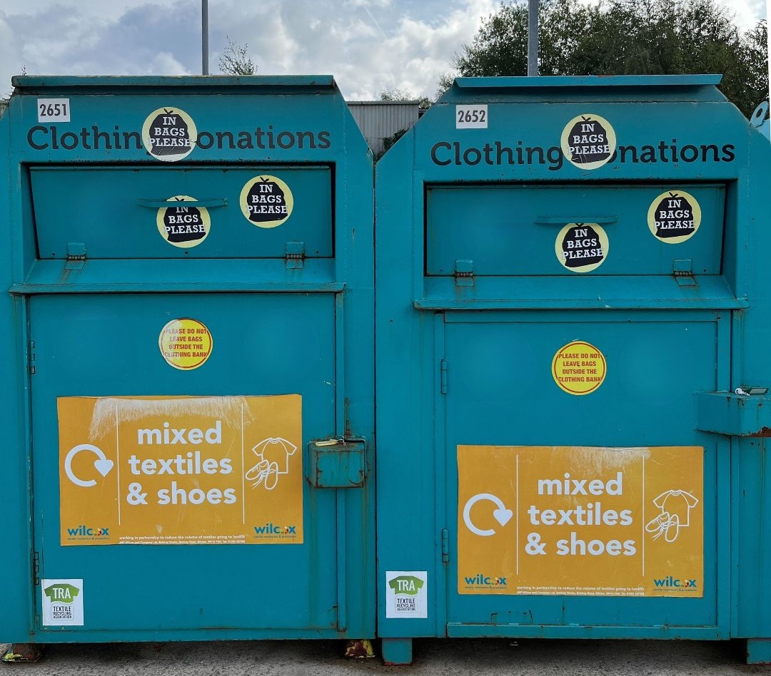 Image of textile banks in Salford for clothing donations, mixed textiles and shoes