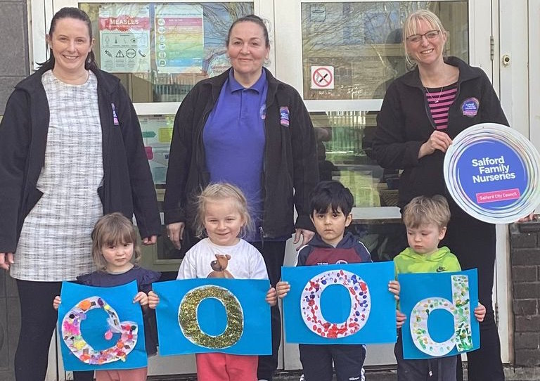 Staff and children from Barton Moss Children's Centre nursery