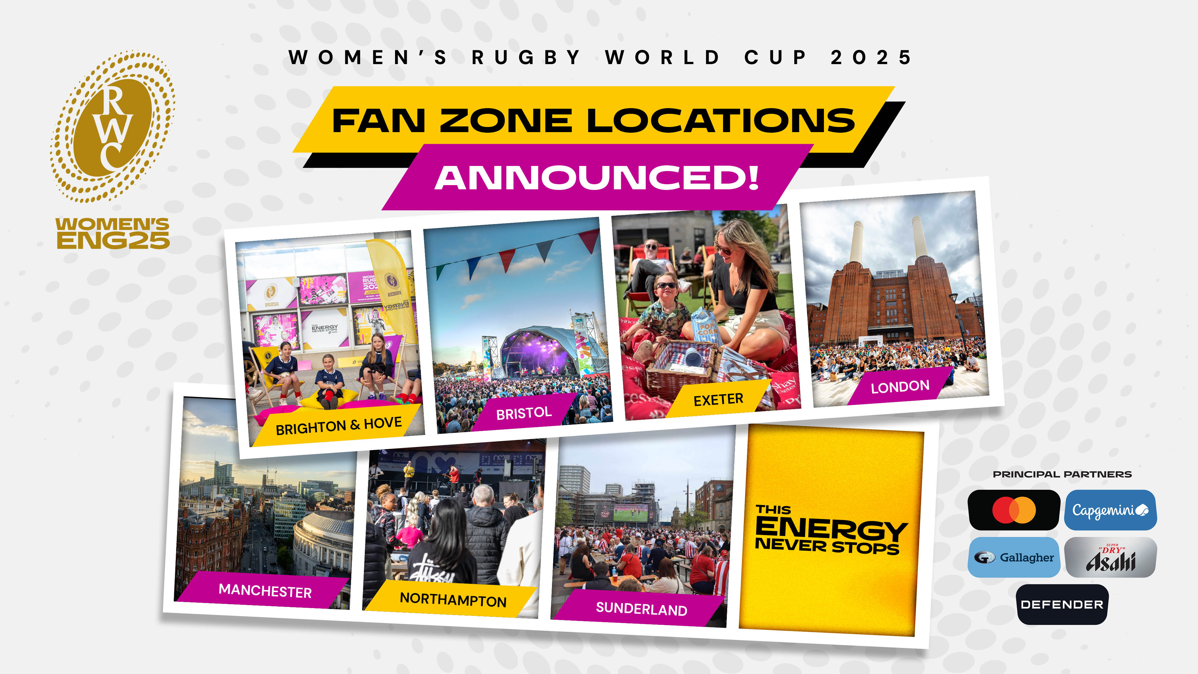 A graphic showing different fan zones across England. Text reads 'Fan Zone Locations Announced'