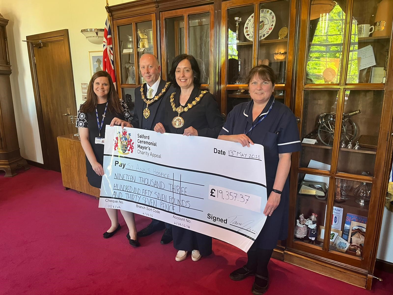 Lucy Green (St Ann’s Hospice), Philip Burch (Consort of Salford), Cllr Tanya Burch (Ceremonial Mayor of Salford), Joanne Laidlow (St Ann’s Hospice).