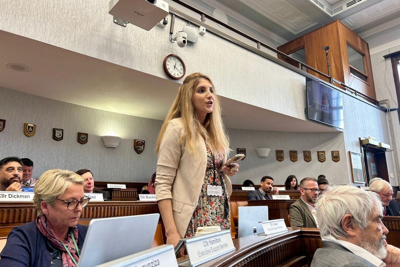 Councillor Mishal Saeed speaking during a full council meeting