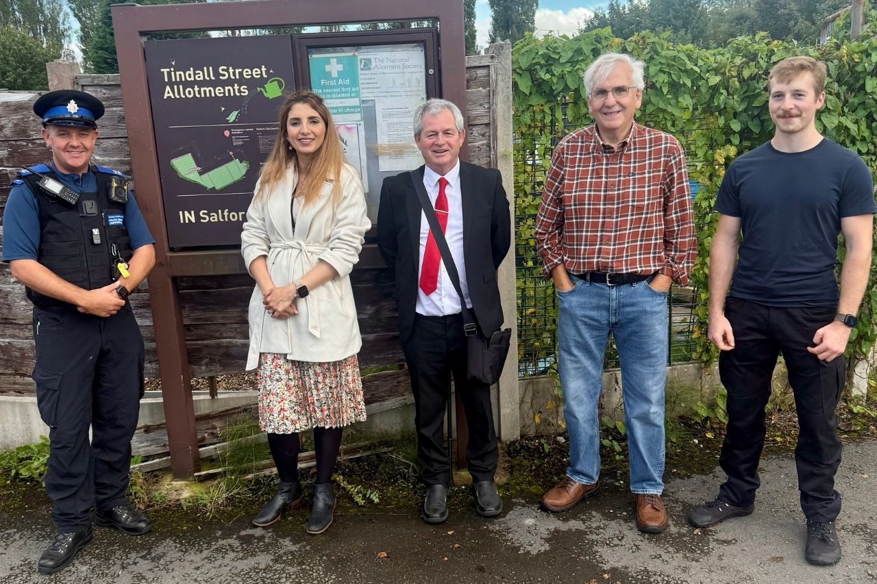 councillor Mishal Saeed and other outside of Tindall Street Allotments