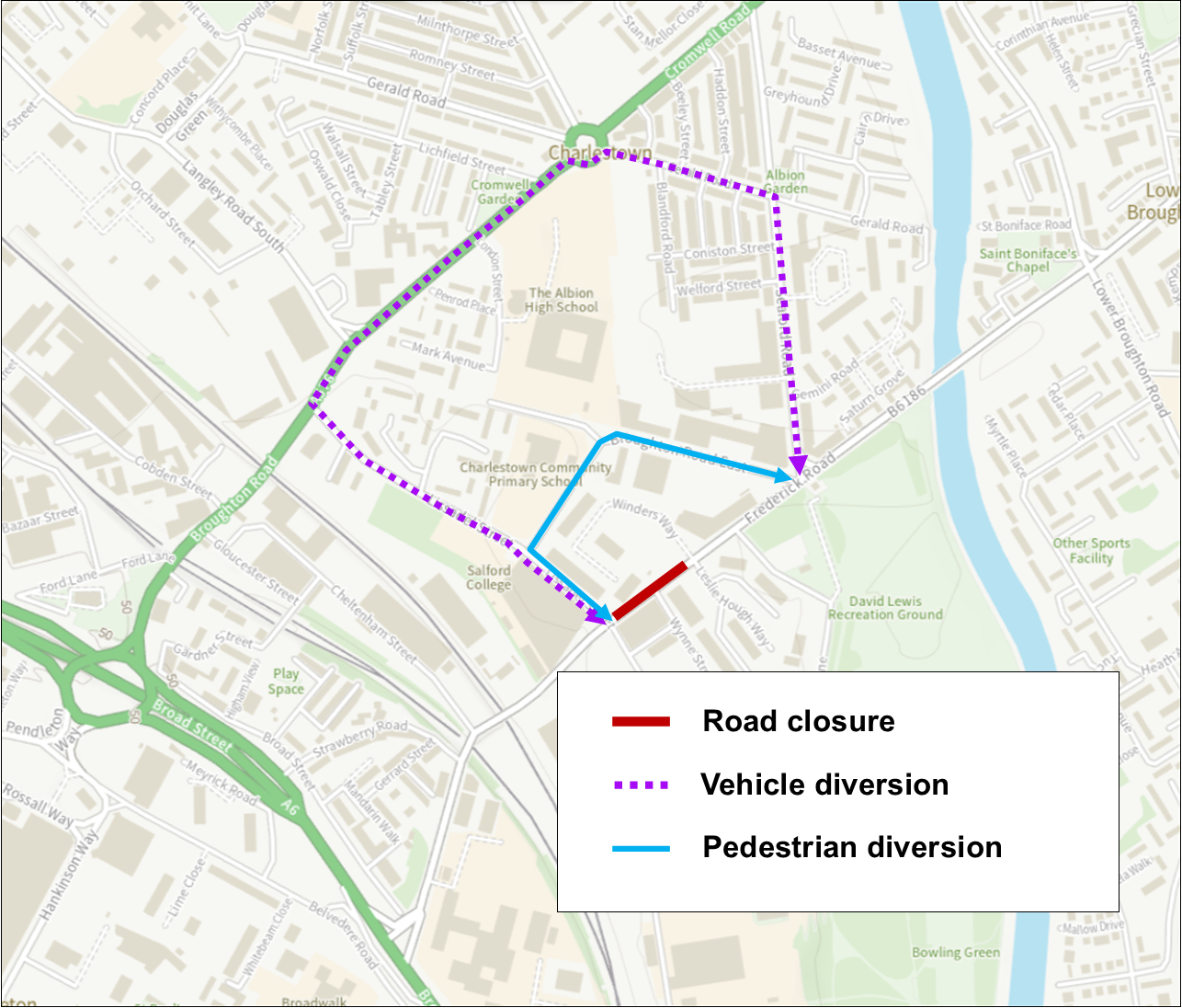 A map  showing the diversion while the roadworks take place.