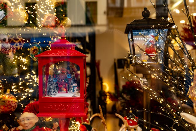 Christmas lanterns in a shop window