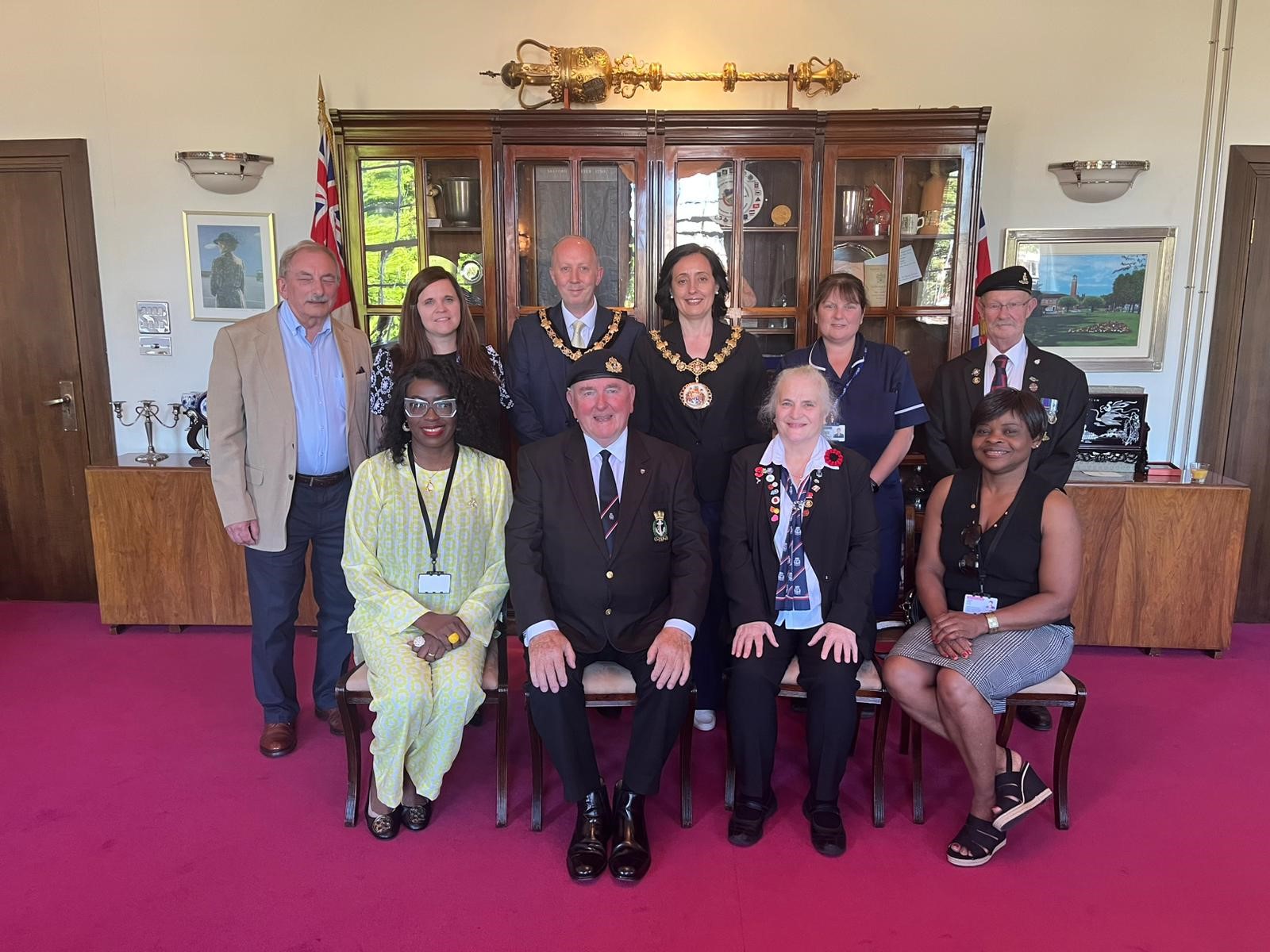 Charity Committee –  Back row – John Platt, Lucy Green, Philip Burch (Consort of Salford), Cllr Tanya Burch (Ceremonial Mayor of Salford), Joanne Laidlow, David Barlow. Front row – Cllr Hilaria Asumu, Kevin Heakin, Iris Barlow, Cllr Yolande Ghola.